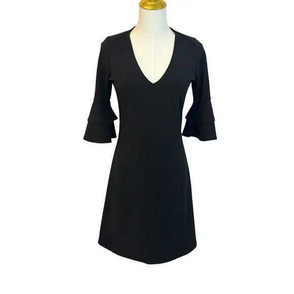 The Vanity Room Black Women's V-Neck Dress with Ruffled Sleeves Small - Picture 1 of 10